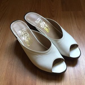 Salvatore Ferragamo white leather clog mules